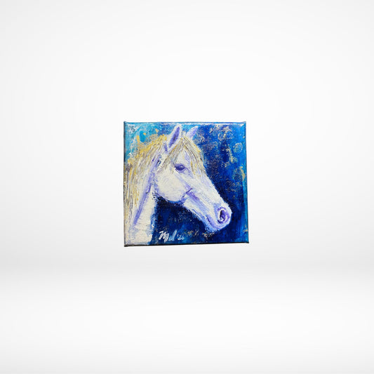 Angel - Gray Arabian Horse - Oil Painting on Canvas - 4-7/8x4-7/8"