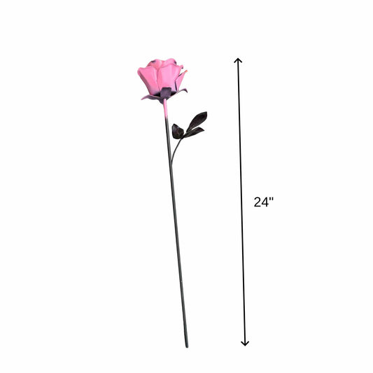 Pink and Gold Rose - Metal Sculpture - 24" Height