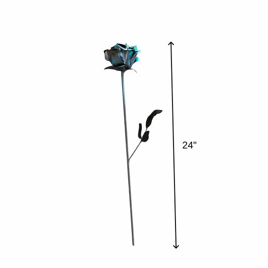 Teal and Purple Rose - Metal Sculpture - 24" Height