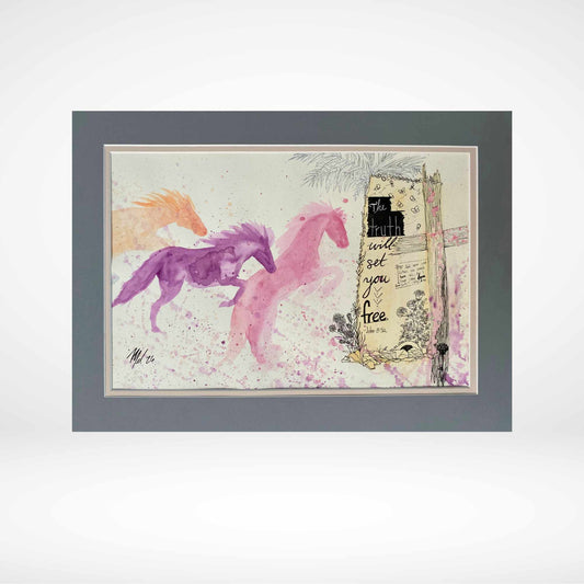 The Truth Will Set You Free - Wild Horses - Christian Watercolor Painting - 24x18"