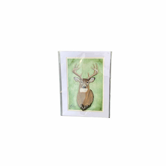 Whitetailed Buck Portrait - Original Watercolor Painting - 5x7", matboard included - NOT framed.