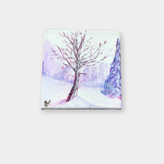 Winter Maple Tree in Wisconsin - Original Acrylic Artwork - 3x3" Canvas