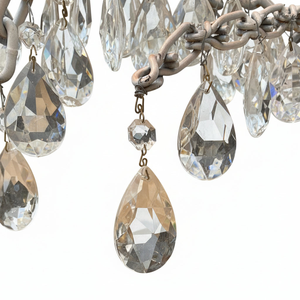 Abundance - White Horse Head - Scrap Metal Sculpture with Antique Crystal Chandelier Accent