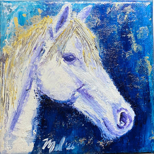 Angel - Gray Arabian Horse - Oil Painting on Canvas - 4-7/8x4-7/8"