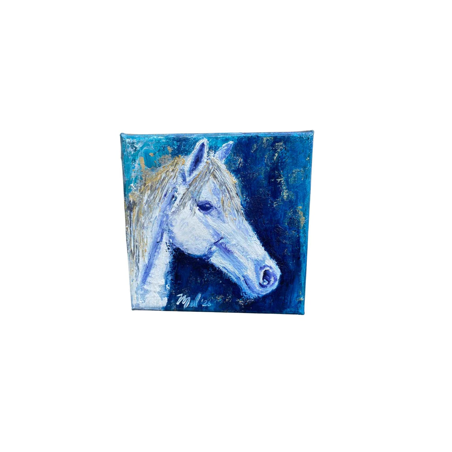 Angel - Gray Arabian Horse - Oil Painting on Canvas - 4-7/8x4-7/8"