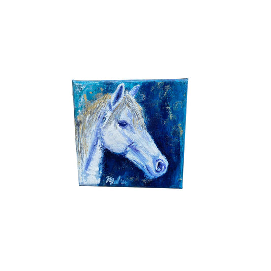 Angel - Gray Arabian Horse - Oil Painting on Canvas - 4-7/8x4-7/8"