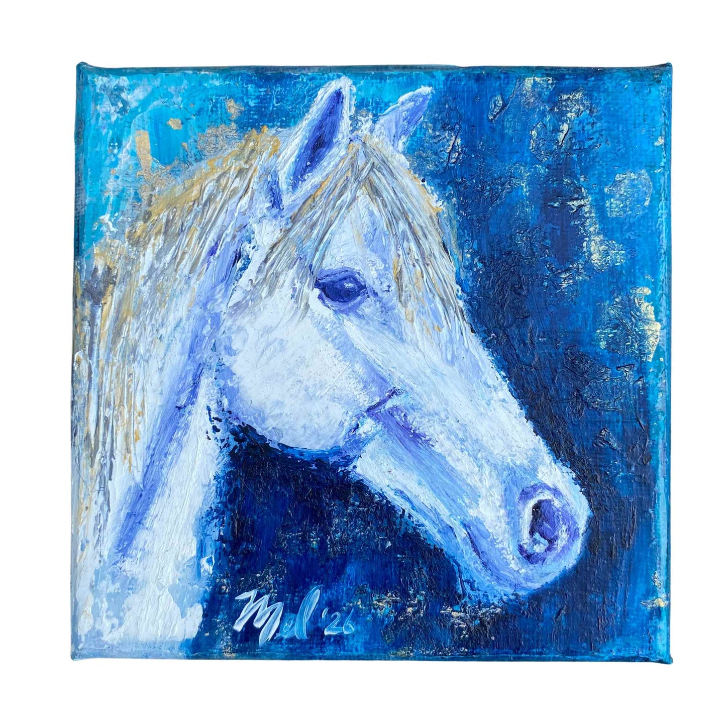 Angel - Gray Arabian Horse - Oil Painting on Canvas - 4-7/8x4-7/8"