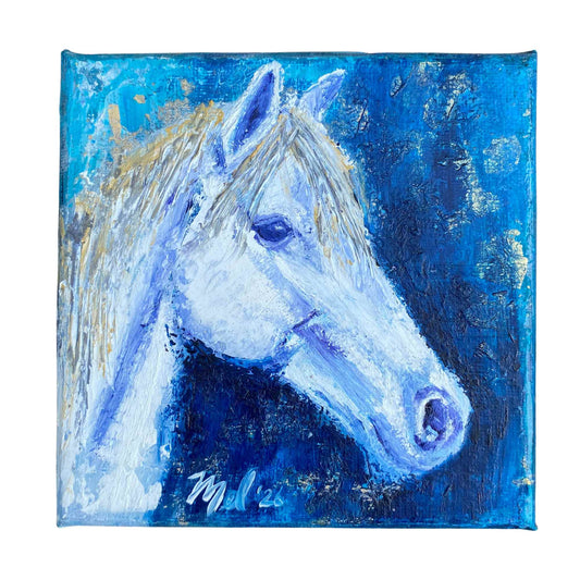 Angel - Gray Arabian Horse - Oil Painting on Canvas - 4-7/8x4-7/8"