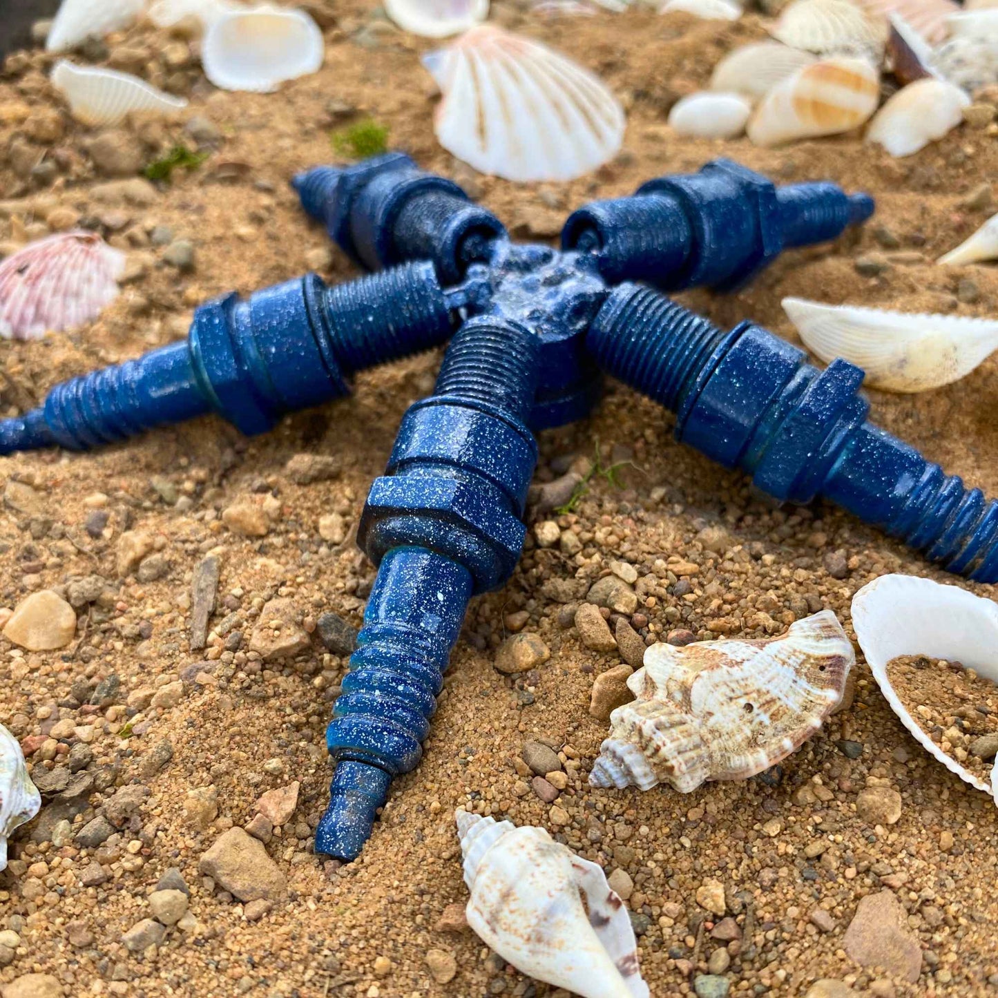 Blue Sea Star - Scrap Metal Sculpture - 7"