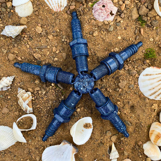 Blue Sea Star - Scrap Metal Sculpture - 7"