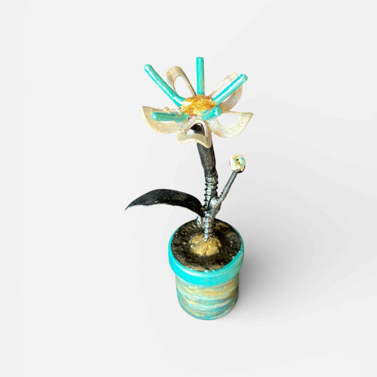 Flower Pot - Scrap Metal Sculpture - 6-1/2" height
