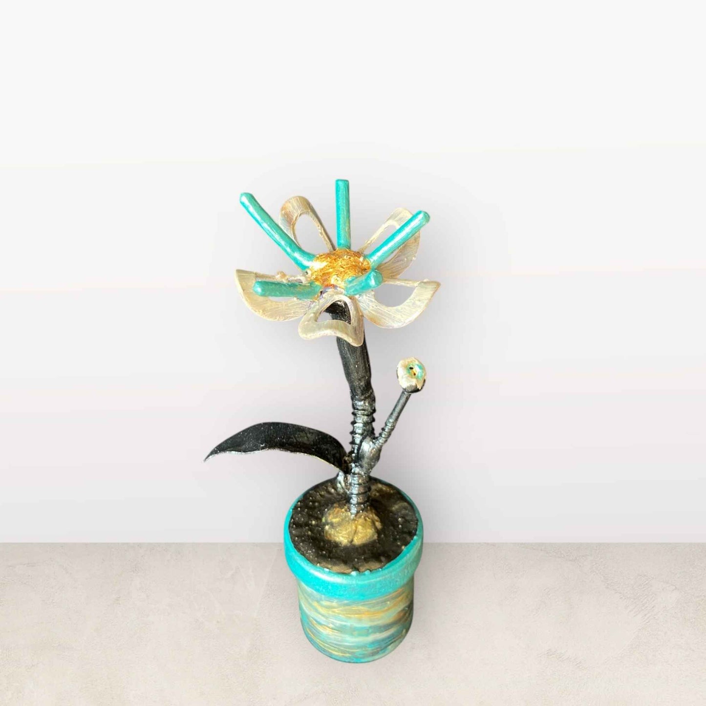 Flower Pot - Scrap Metal Sculpture - 6-1/2" height