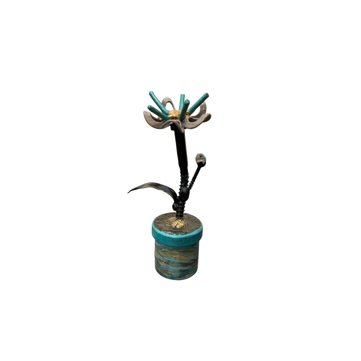 Flower Pot - Scrap Metal Sculpture - 6-1/2" height