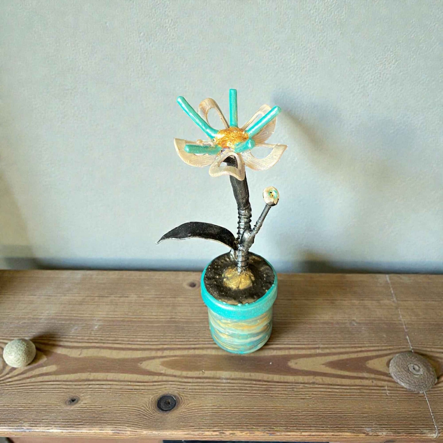 Flower Pot - Scrap Metal Sculpture - 6-1/2" height