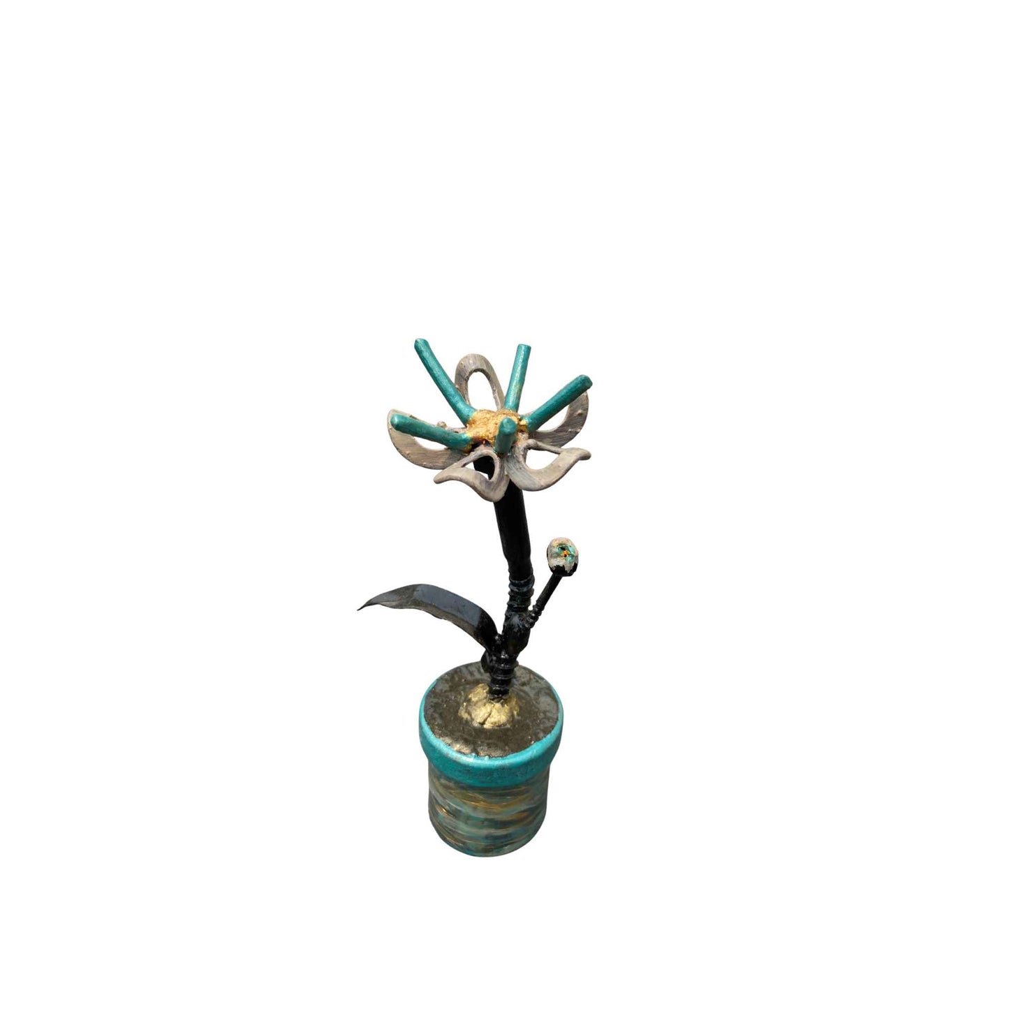 Flower Pot - Scrap Metal Sculpture - 6-1/2" height