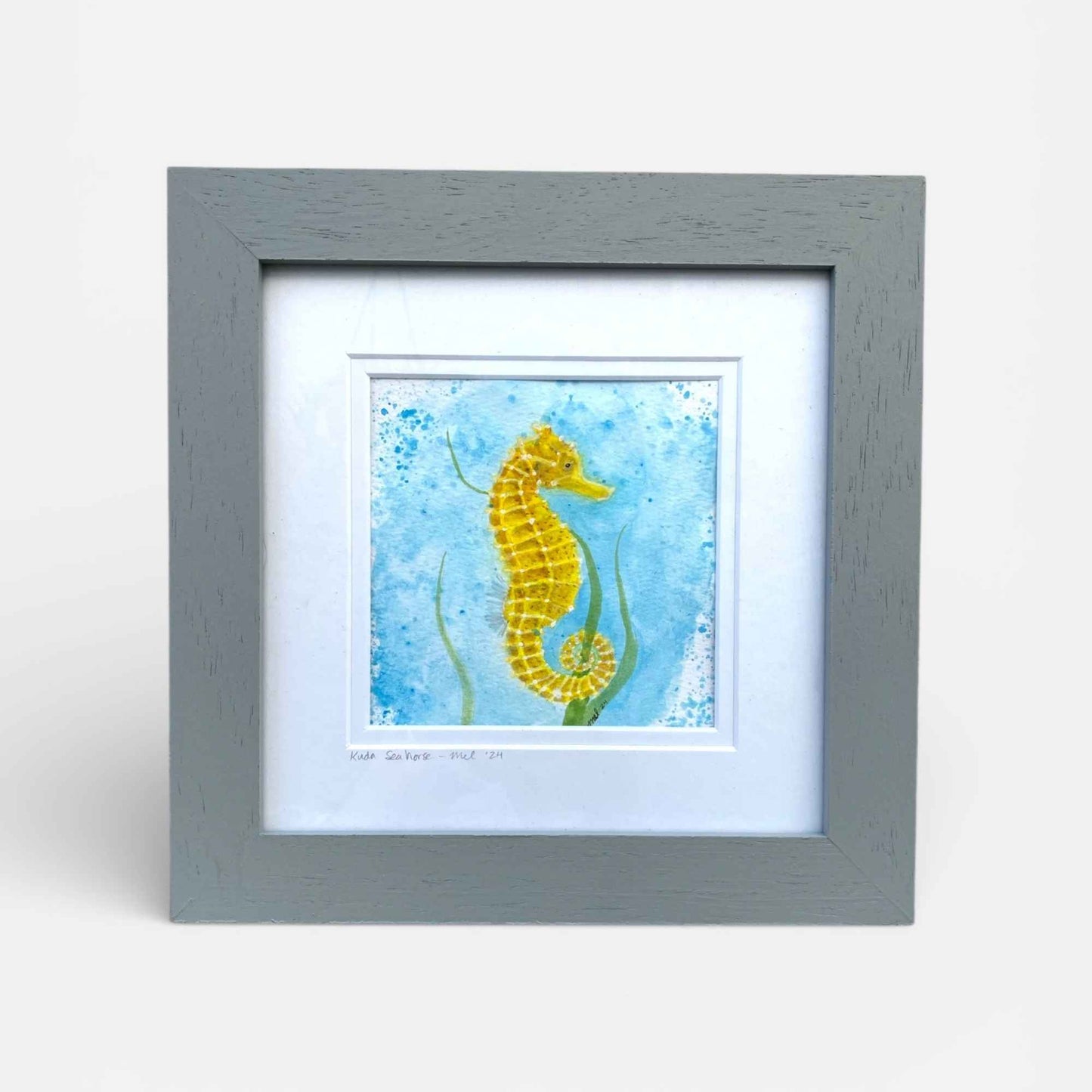Kuda Seahorse - Original Watercolor Artwork - Framed 10x10"