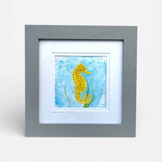Kuda Seahorse - Original Watercolor Artwork - Framed 10x10"