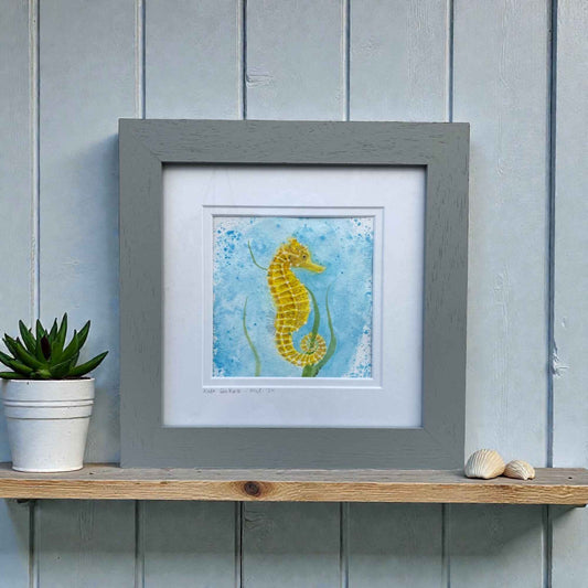 Kuda Seahorse - Original Watercolor Artwork - Framed 10x10"