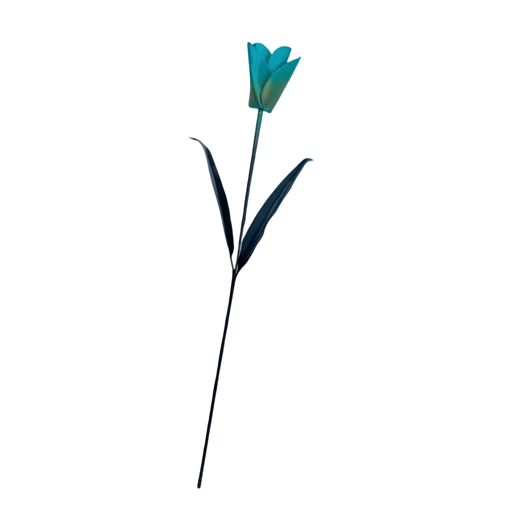 A metal tulip garden art sculpture.