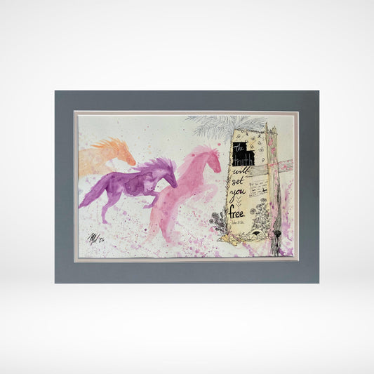 The Truth Will Set You Free - Wild Horses - Christian Watercolor Painting - 24x18"