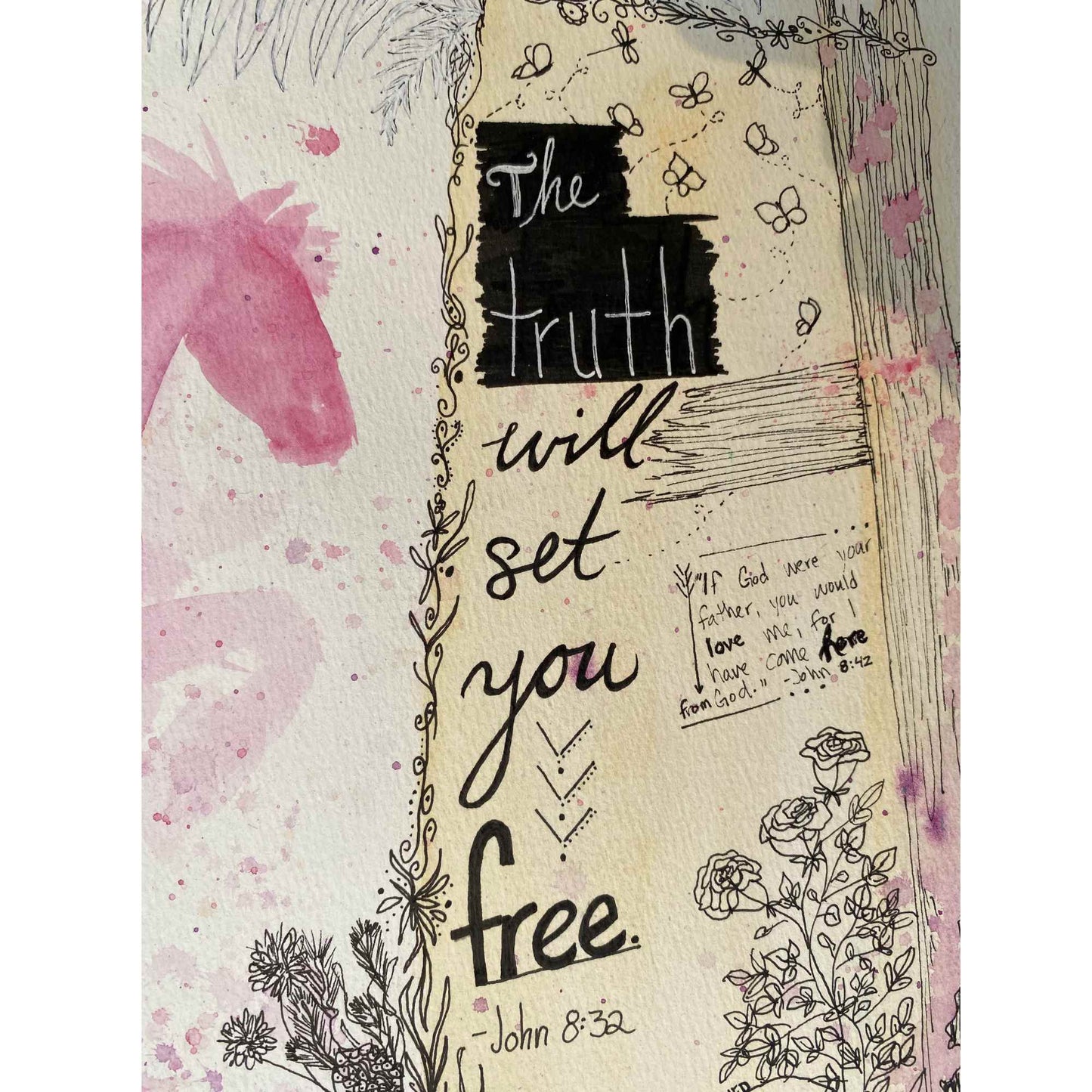 The Truth Will Set You Free - Wild Horses - Christian Watercolor Painting - 24x18"