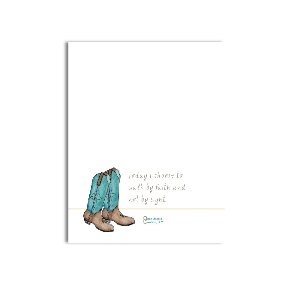 Walk By Faith | Teal Cowboy Boots Watercolor A2 Notepad - 4.25x5.5