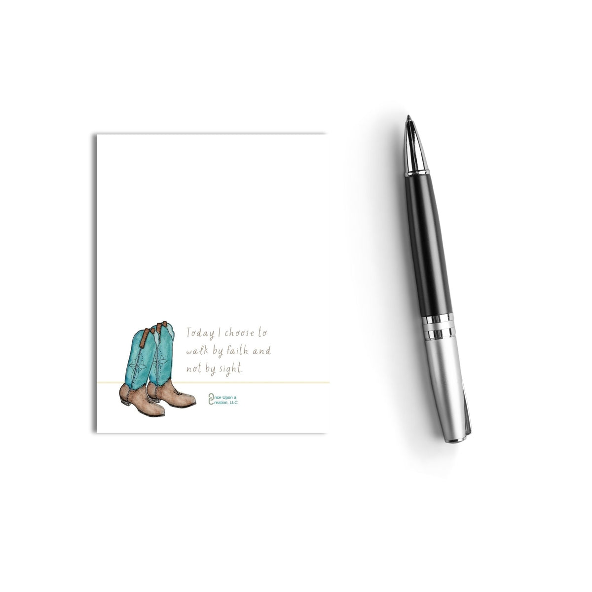 Walk By Faith | Teal Cowboy Boots Watercolor A2 Notepad - 4.25x5.5