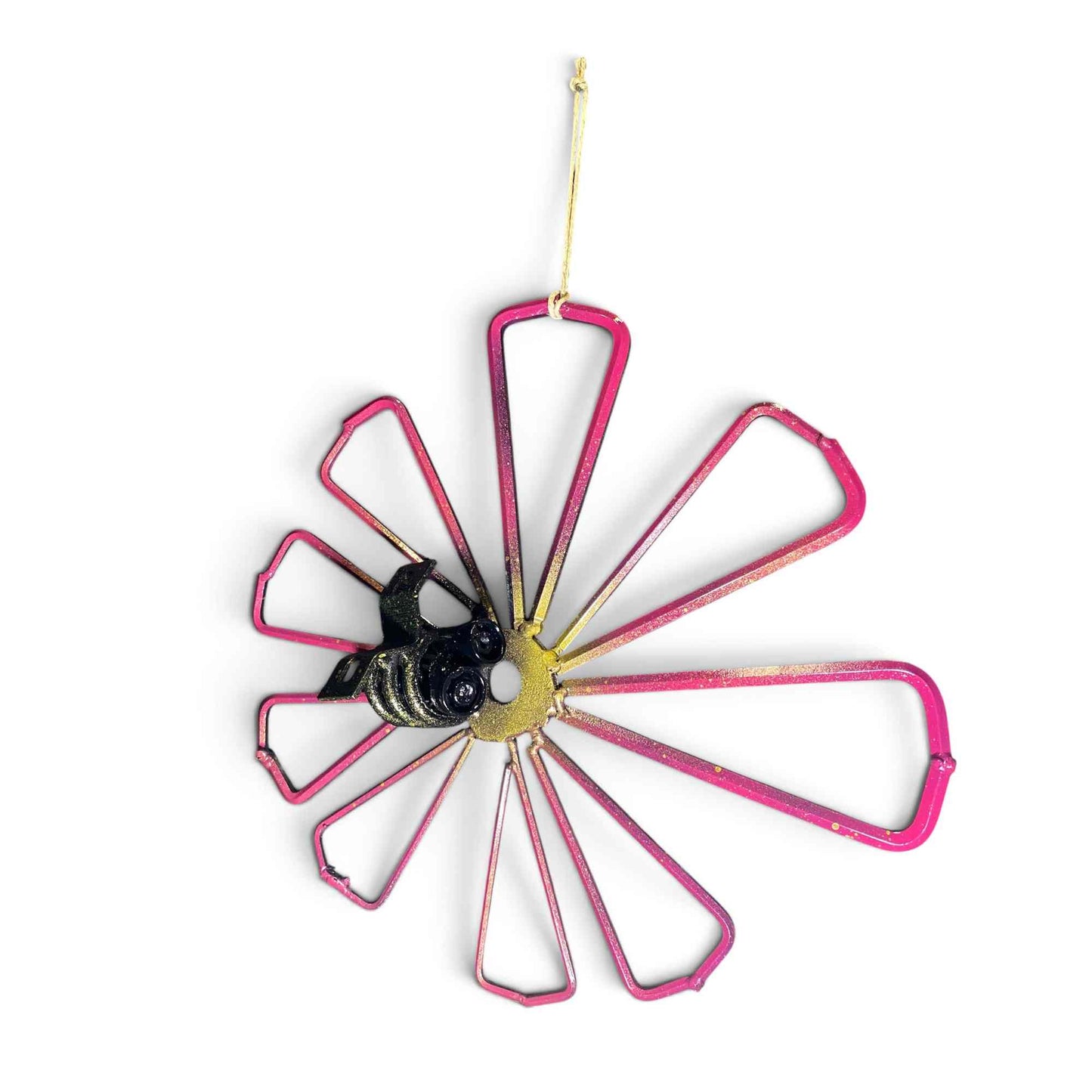 Wallflower - Bumble Bee on Pink Flower - Scrap Metal Sculpture - Wall Art 18"